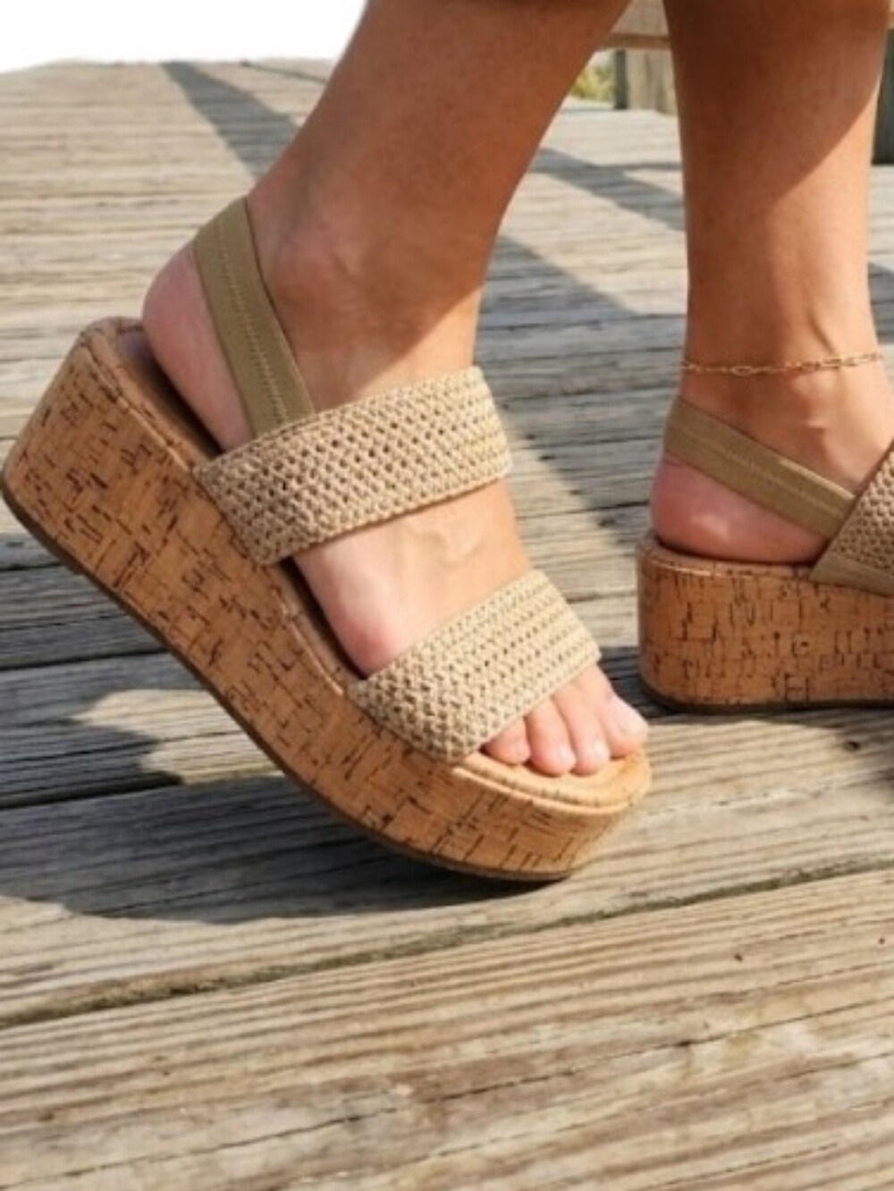 New Nordstrom Cassie Platform Cork Wedge Sandals Stretch Natural 10